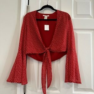 Red & white stars tie front top
